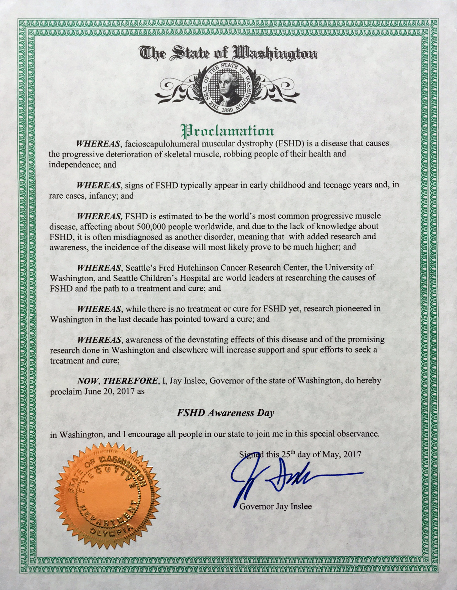 State of WA Proclamation